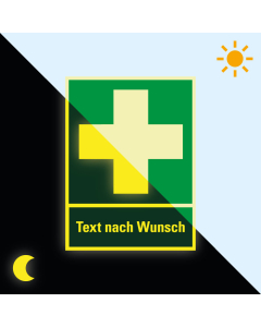 Permalight Power Rettungszeichen-Kombischild: Erste Hilfe, Text nach Wunsch, Kunststoff, 300 x 400 mm
