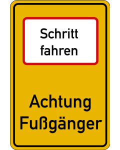 Hauptbild Hinweisschild: Schritt fahren - Achtung Fußgänger, DIN 67520, Aluminium RA2 reflektierend, 600 x 900 mm