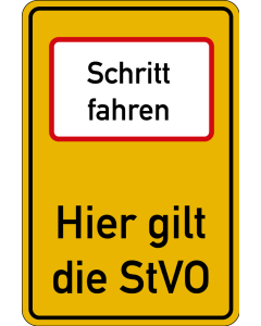 Hauptbild Hinweisschild: Schritt fahren - Hier gilt die StVO, DIN 67520, Aluminium RA2 reflektierend, 600 x 900 mm,