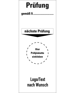 Grundplakette Geprüft nach DGUV, mit Text oder Logo nach Wunsch, Standardfolie, 40 x 100 mm, 5 St./Bogen