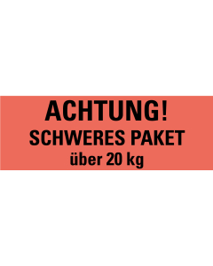 Produkt Hauptbild von Hinweisetikett PAKET über 20 kg, leuchtrot, permanent haftendes Haftpapier, 147 x 50mm, 250 St./Rolle
