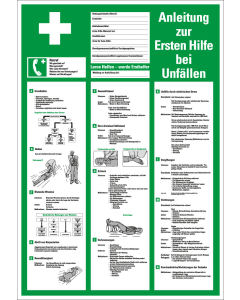 Betriebsaushang: Anleitung zur ersten Hilfe bei Unfällen [...], grün, Aluminium, 395 mm x 575 mm, 1 Stück