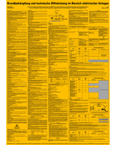 Betriebsaushang: VDE-Bestimmungen Brandbekämpfung von Bränden in elektrischen Anlagen, gelb, Folie selbstklebend, 500 mm x 700 mm, 1 Stück