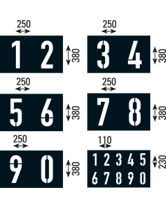 Bodenmarkierungsschablonen: Schablonensatz 2 für Markierungen mit Farben, Kunststoff, 6 St./Verpackungseinheit