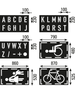 Bodenmarkierungsschablonen: Schablonensatz 3 für Markierungen mit Farben, Kunststoff, 6 St./Verpackungseinheit