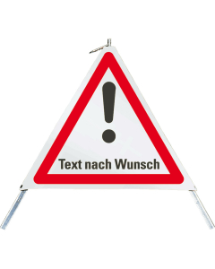 Faltsignal: mit Symbol VZ 101 und Text nach Wunsch, 3-seitig, weiß-rot, SL 600 mm, 1 Stück