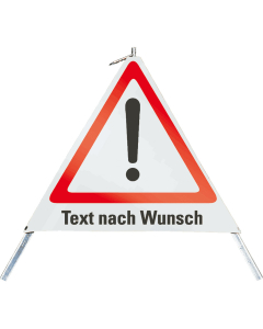Faltsignal: mit Symbol VZ 101 und Text nach Wunsch, 3-seitig, weiß-rot, SL 900 mm, 1 Stück