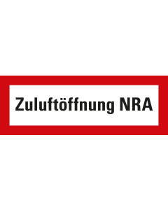 Feuerwehr-Hinweisschild: Zuluftöffnung NRA, weiß-rot, DIN 4066, Folie selbstklebend, 297 mm x 105 mm, 1 Stück