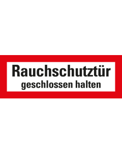 Feuerwehrschild: Rauchschutztür geschlossen halten, weiß-rot, DIN 4066, Folie selbstklebend, 210 mm x 74 mm, 1 Stück 