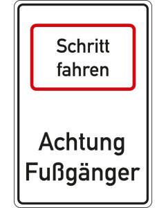 Hinweisschild: Schritt fahren - Achtung Fußgänger, DIN, Aluminium RA0 reflektierend, 600 mm x 900 mm, 1 Stück