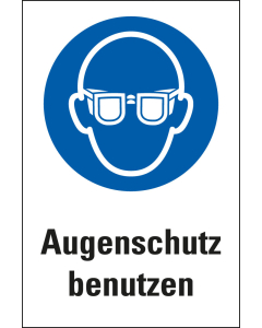 Kombi-Gebotsschild: Augenschutz benutzen, blau-weiß, ASR/ISO, Piktogramm & Text, Kunststoff, 200 mm x 300 mm, 1 Stück