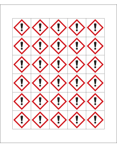 Mini-Gefahrensymbol: GHS07 Ausrufezeichen, Folie selbstklebend, 20 x 20 mm, 30 St./Bogen
