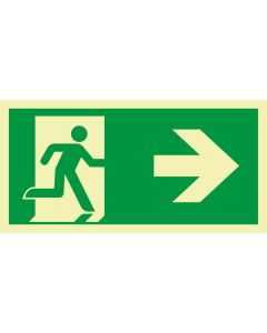 PERMALIGHT power Rettungszeichen: Rettungsweg rechts mit Pfeil, ASR/ISO, Folie selbstklebend lang nachleuchtend, 300 x 150 mm, 1 Stück