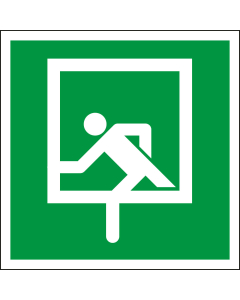 Rettungszeichen: Notausstieg, ASR/DIN, Folie selbstklebend, 200 x 200 mm, 1 Stück