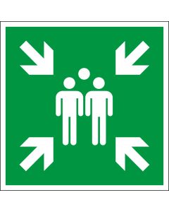 Rettungszeichen: Sammelstelle, grün-weiß, ASR/ISO, Aluminium vorgebohrt, 400 x 400 mm, 1 Stück