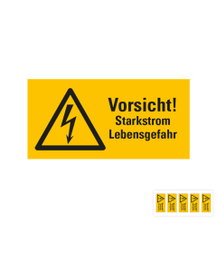 Produkt Hauptbild von Warnschild: Vorsicht! Starkstrom Lebensgefahr, Blitzpfeil, RoHS konform, ASR/ISO, Folie selbstklebend, versch. Größen und Lieferformen