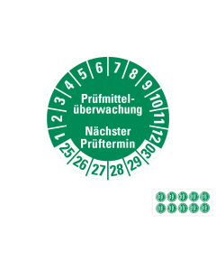 Produkt Hauptbild von Prüfplakette Prüfmittelüberwachung Nächster Prüftermin, 25 - 30, grün, Folie selbstklebend, Ø 20 oder 30 mm