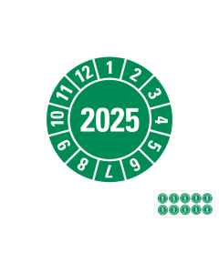 Produkt Hauptbild von Jahresprüfplakette 2025, grün, verschiedene Materialien, Ø 10, 15, 20, 30 mm
