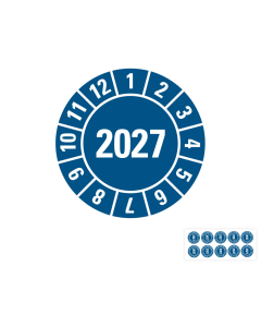 Produkt Hauptbild von Jahresprüfplakette 2027, blau, verschiedene Materialien, Ø 10, 15, 20, 30 mm, 10 Bogen oder Heft