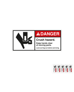 Produkt Hauptbild von ANSI-Aufkleber: DANGER Crush hazard. Keep hands clear of moving parts [...], UL-anerkannt, ANSI Z535-4, Folie selbstklebend, versch. Größen
