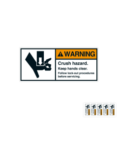 Produkt Hauptbild von ANSI-Aufkleber: WARNING Crush hazard. Keep hands clear [...], UL-anerkannt, ANSI Z535-4, Folie selbstklebend, versch. Größen