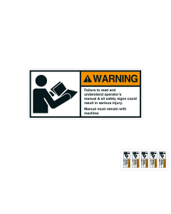 Produkt Hauptbild von ANSI-Aufkleber: WARNING Failure to read and understand [...], UL-anerkannt, ANSI Z535-4, Folie selbstklebend, versch. Größen