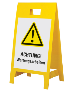 Warnaufsteller leicht: Achtung! Wartungsarbeiten, Symbol und Text, doppelseitig, Polypropylen, 350 x 650 mm, 1 Stück
