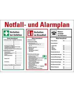 Aushang Notfall- und Alarmplan, weiß