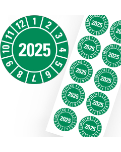 Jahresprüfplakette 2025, grün, Folie selbstklebend, Ø 20 mm, 10 St./Bogen