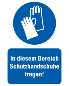 Kombi-Gebotsschild: In diesem Bereich Schutzhandschuhe tragen, blau-weiß, Kunststoff, 200 mm x 300 mm, 1 Stück