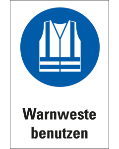 Kombi-Gebotsschild: Warnweste benutzen, blau-weiß
