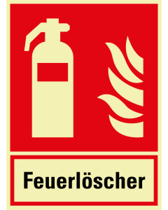 PERMALIGHT power Brandschutz-Kombischild: Feuerlöscher, Symbol und Text, ASR A2.3, Kunststoff lang nachleuchtend, 200 x 270 mm
