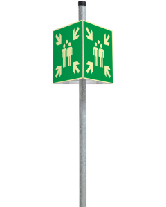 PERMALIGHT power Rettungszeichen: Dreieckset Sammelstelle, ASR A2.3 mit Befestigung, 400 x 400 mm, Aluminium lang nachleuchtend