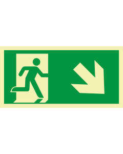 PERMALIGHT power Rettungszeichen: Rettungsweg rechts abwärts mit Pfeil, ASR/ISO, versch. Materialien, lang nachleuchtend