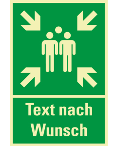 PERMALIGHT power Rettungszeichen-Kombischild: Sammelstelle mit Text nach Wunsch, ASR A2.3, Kunststoff lang nachleuchtend, 400 x 600 mm