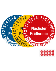 Hauptbild Prüfplakette Nächster Prüftermin, 25 - 30, verschiedene Farben, Formen und Lieferformen