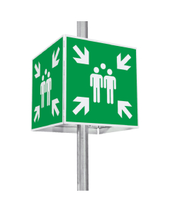 Würfelset Rettungszeichen Sammelstelle, 4 Rettungszeichen inkl. Befestigung, grün-weiß, Aluminium, 400 x 400 mm, 4 St./Verpackungseinheit