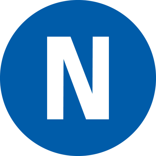 Leiterkennzeichen: Neutralleiter N, blau-weiß, PET laminiert, Folie selbstklebend, Ø 12,5 mm, 1000 St./Rolle Leiterkennzeichen: Neutralleiter N, blau-weiß, PET laminiert, Folie selbstklebend, Ø 12,5 mm, 1000 St./Rolle