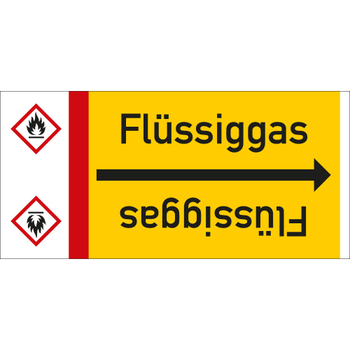  Rohrleitungsband: Flüssiggas, mit Gefahrensymbol, DIN 2403, für Rohre ab Ø 15 mm, Folie selbstklebend, 33 m/Rolle