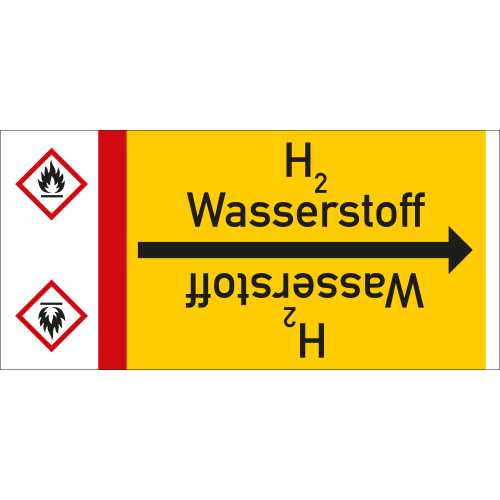  Rohrleitungsband: H2 Wasserstoff, mit Gefahrensymbol, DIN 2403, für Rohre ab Ø 15 mm, Folie selbstklebend, 33 m/Rolle