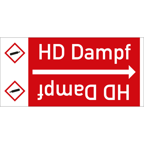  Rohrleitungsband: HD Dampf, mit Gefahrensymbol, DIN 2403, für Rohre ab Ø 15 mm, Folie selbstklebend, 33 m/Rolle