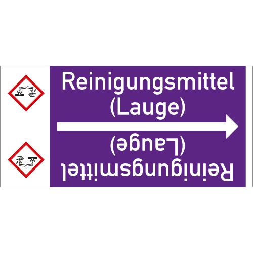  Rohrleitungsband: Reinigungsmittel (Lauge), mit Gefahrensymbol, DIN 2403, für Rohre ab Ø 15 mm, Folie selbstklebend, 33 m/Rolle