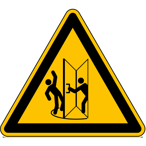 Hauptbild PERMALIGHT® power Warnschild Vorsicht! Tür langsam öffnen, Folie fluoreszierend und nachleuchtend, Schenkellänge 100 oder 200 mm