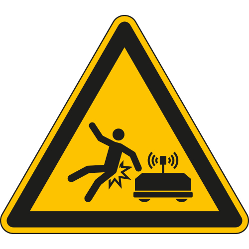 Hauptbild Warnschild Warnung vor Fahrerlosen Transportsystemen, gelb, Schenkellänge 100 oder 200 mm