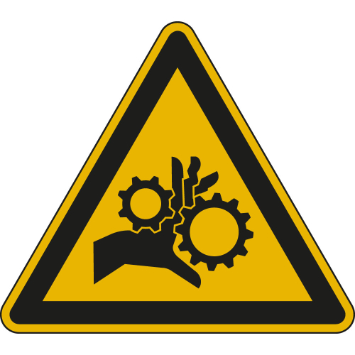 Hauptbild Warnschild: Warnung vor sich bewegenden Zahnrädern, ISO, Standardfolie, Schenkellänge 200 mm
