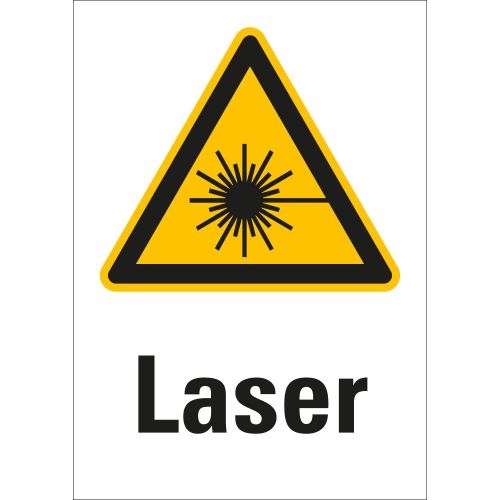 Kombi-Warnschild: Laser, Piktogramm & Text, Folie oder Kunststoff, 131 mm x 185 mm, nur als Einzelstück
