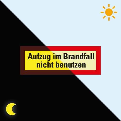 Permalight Power Feuerwehrschild: Aufzug im Brandfall nicht benutzen, Folie selbstklebend lang nachleuchtend, 297 x 105 mm Permalight Power Feuerwehrschild: Aufzug im Brandfall nicht benutzen, Folie selbstklebend lang nachleuchtend, 297 x 105 mm