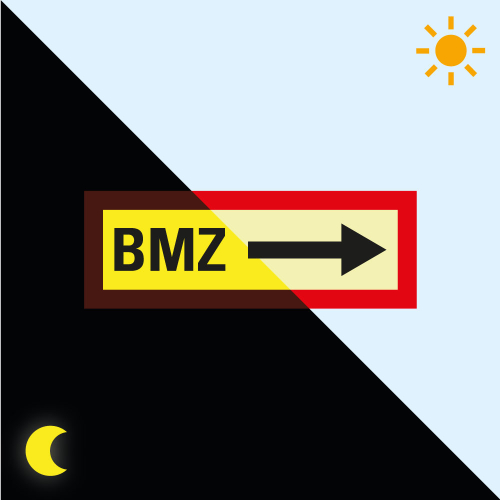 Permalight Power Feuerwehrschild: BMZ rechts, Folie selbstklebend lang nachleuchtend, 297 x 105 mm Permalight Power Feuerwehrschild: BMZ rechts, Folie selbstklebend lang nachleuchtend, 297 x 105 mm