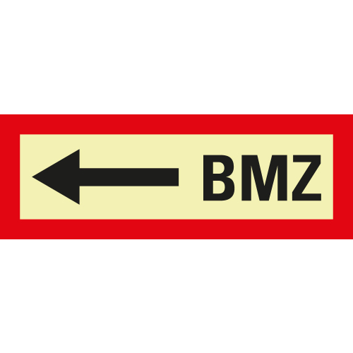 Permalight Power Feuerwehrschild: BMZ links, Kunststoff oder Folie lang nachleuchtend, 297 x 105 mm
