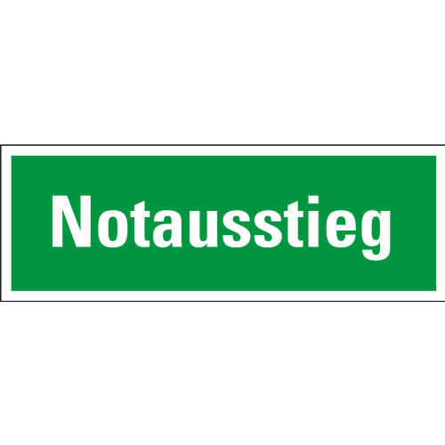 Rettungszeichen: Text Notausstieg, grün-weiß, praxisbewährt, Folie selbstklebend, 297 x 105 mm, 1 Stück